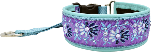 Robin's Nest lavender and teal blue floral vine European-crystal hidden prong collar by Fuzzywumpets.