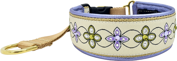 Violet Obsession cream and lavender geometric floral European-crystal hidden prong collar by Fuzzywumpets.