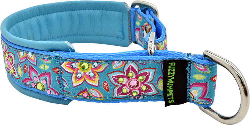Best Buds blue and pink multicolor floral European-crystal limited slip dog collar by Fuzzywumpets.