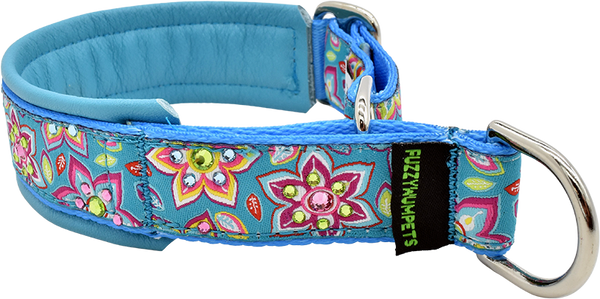 Best Buds blue and pink multicolor floral European-crystal limited slip dog collar by Fuzzywumpets.