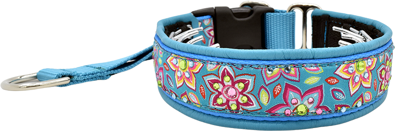 Best Buds blue and pink multicolor floral European-crystal hidden prong collar by Fuzzywumpets.