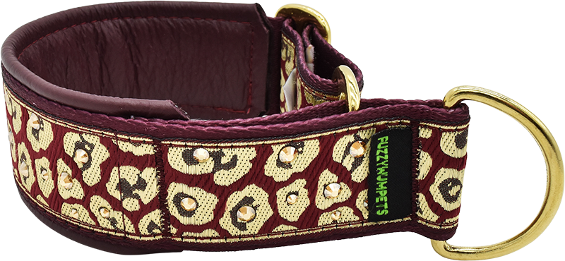 1.5" Maroon Prowler Luxe Limited Slip Collar for dogs, Black leather lining, handmade in the USA by Fuzzywumpets.