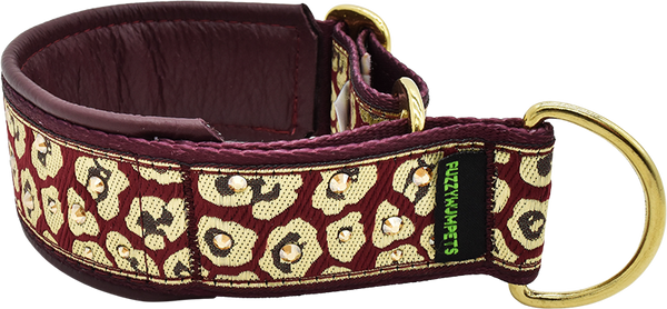 1.5" Maroon Prowler Luxe Limited Slip Collar for dogs, Black leather lining, handmade in the USA by Fuzzywumpets.