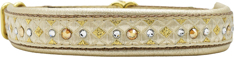 Champagne Parquet gold and silver diamond checkerboard European-crystal limited slip dog collar by Fuzzywumpets.