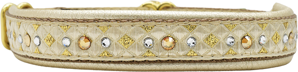 Champagne Parquet gold and silver diamond checkerboard European-crystal limited slip dog collar by Fuzzywumpets.
