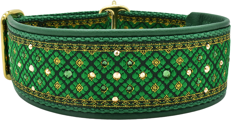 1.5" Jade Valhalla Luxe Limited Slip Collar for dogs, Black leather lining, handmade in the USA by Fuzzywumpets.