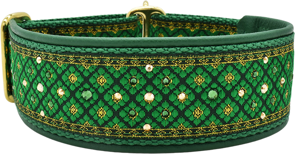 1.5" Jade Valhalla Luxe Limited Slip Collar for dogs, Black leather lining, handmade in the USA by Fuzzywumpets.