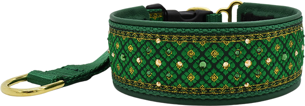 Jade Valhalla dark green and gold diamond European-crystal hidden prong collar by Fuzzywumpets.