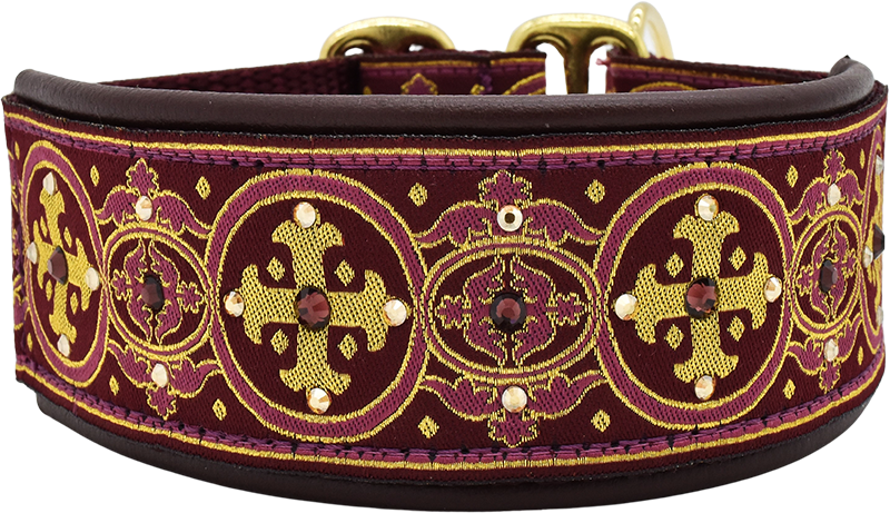 1.5" Sanguine Capulet Luxe Limited Slip Collar for dogs, Black leather lining, handmade in the USA by Fuzzywumpets.