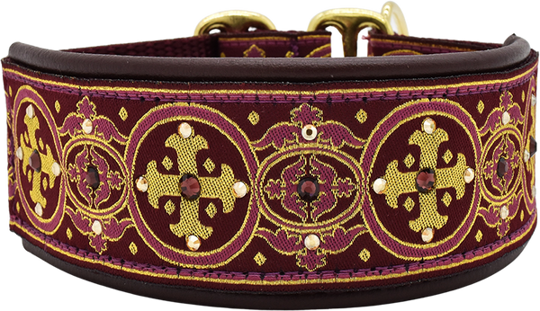1.5" Sanguine Capulet Luxe Limited Slip Collar for dogs, Black leather lining, handmade in the USA by Fuzzywumpets.
