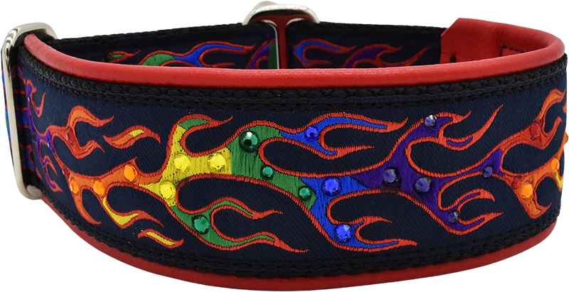 1.5" Hot to Trot Luxe Limited Slip Collar for dogs, Black leather lining, handmade in the USA by Fuzzywumpets.