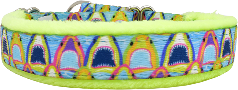 5/8" Bitey Face Everyday Limited Slip Collar for dogs, Purple leather lining, handmade in the USA by Fuzzywumpets.