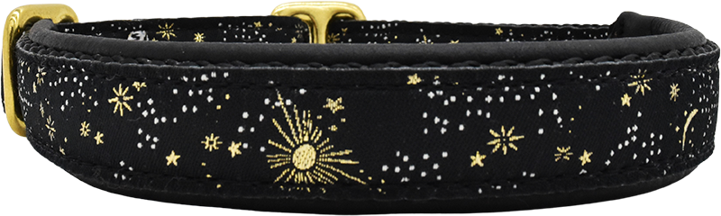 5/8" Celestial Wonder Elite Limited Slip Collar for dogs, Black leather lining, handmade in the USA by Fuzzywumpets.