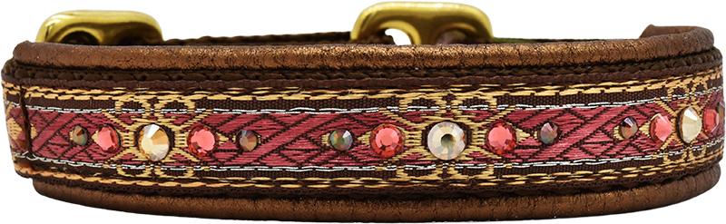 Aurora gold and pink diamond crosshatch European-crystal limited slip dog collar by Fuzzywumpets.