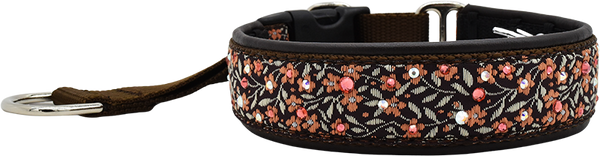 Sylvie brown and salmon floral motif ribbon European-crystal hidden prong collar by Fuzzywumpets.