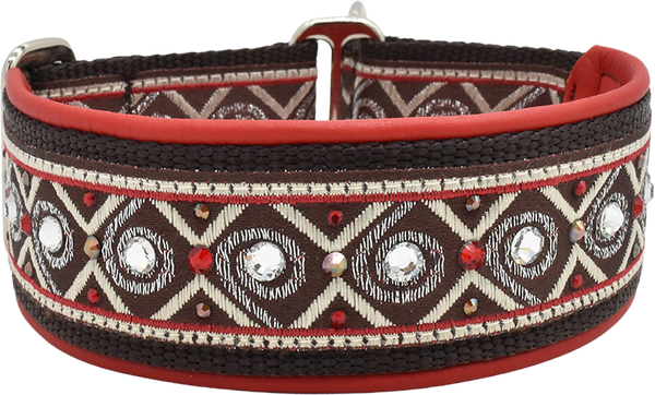 Barista brown and cream diamond eye pattern European-crystal limited slip dog collar by Fuzzywumpets.
