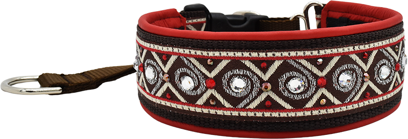 Barista brown and cream diamond eye pattern European-crystal hidden prong collar by Fuzzywumpets.