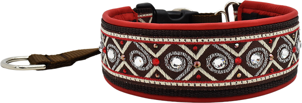 Barista brown and cream diamond eye pattern European-crystal hidden prong collar by Fuzzywumpets.