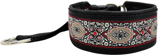 Midnight Bulgaria black red and tan floral medallion European-crystal hidden prong collar by Fuzzywumpets.