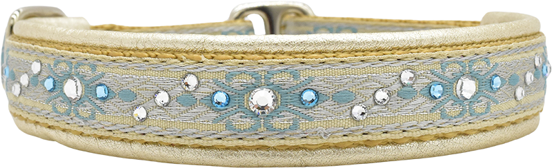 Anastasia silver and light blue geometric European-crystal limited slip dog collar by Fuzzywumpets.