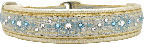 Anastasia silver and light blue geometric European-crystal limited slip dog collar by Fuzzywumpets.