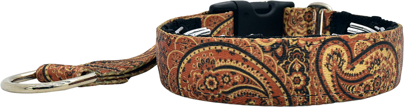 Autumn Paisley rust and gold paisley hidden prong / private trainer dog collar by Fuzzywumpets.