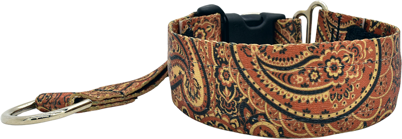 Autumn Paisley rust and gold paisley hidden prong / private trainer dog collar by Fuzzywumpets.