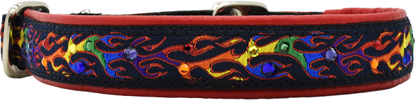 Hot to Trot black and multicolor flame European-crystal limited slip dog collar by Fuzzywumpets.