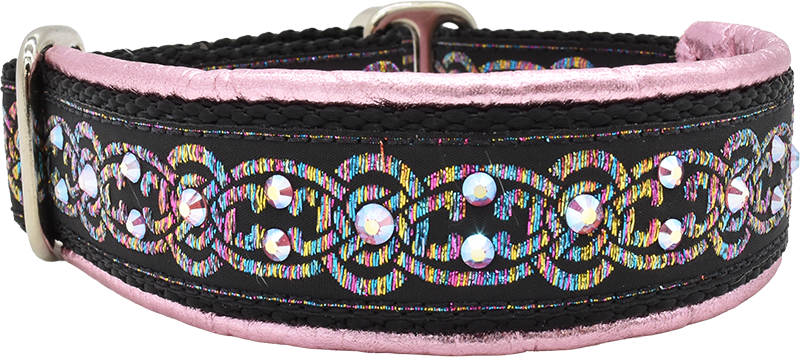 Ethereal black and rainbow iridescent chain European-crystal limited slip dog collar by Fuzzywumpets.
