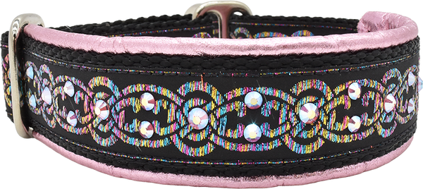 Ethereal black and rainbow iridescent chain European-crystal limited slip dog collar by Fuzzywumpets.