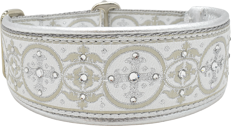 1.5" Moonlight Capulet Luxe Limited Slip Collar for dogs, Black leather lining, handmade in the USA by Fuzzywumpets.