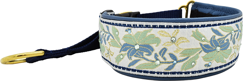 Antoinette ivory and blue-green floral embroidery European-crystal hidden prong collar by Fuzzywumpets.