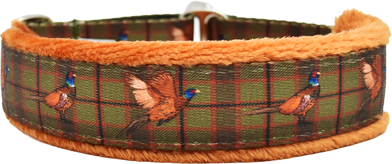 Upland Bird fleece-lined limited slip dog collar by Fuzzywumpets.
