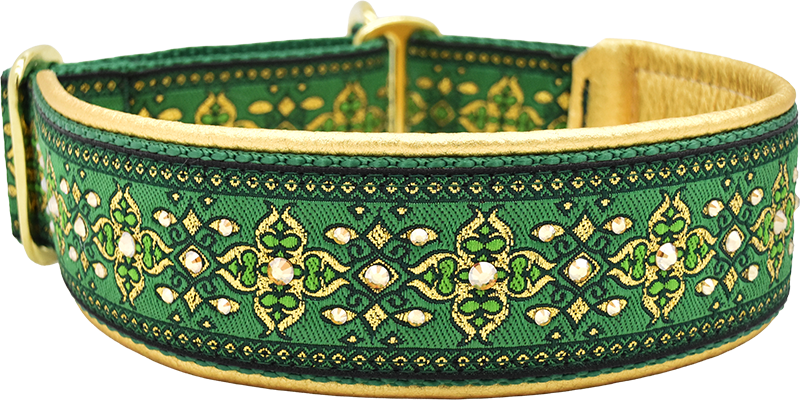 1.5" Pot o' Gold Luxe Limited Slip Collar for dogs, Metallic Gold leather lining, handmade in the USA by Fuzzywumpets.