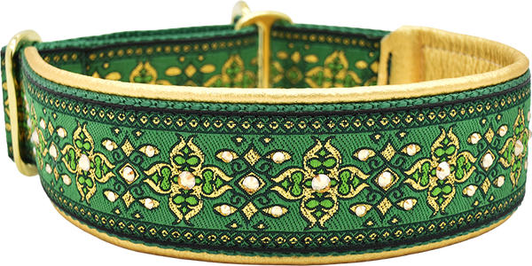 1.5" Pot o' Gold Luxe Limited Slip Collar for dogs, Metallic Gold leather lining, handmade in the USA by Fuzzywumpets.