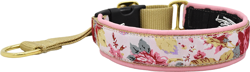 1" Pink Peony Elite Private Trainer for dogs, Aqua leather lining, handmade in the USA by Fuzzywumpets.