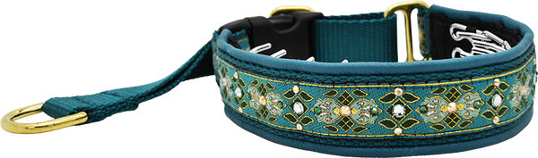 Poseidon teal and gold floral diamond European-crystal hidden prong collar by Fuzzywumpets.