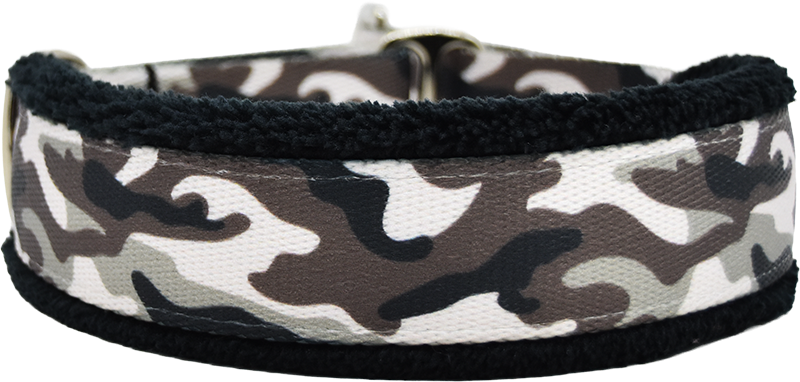 1" Arctic Camo Everyday Limited Slip Collar for dogs, black leather lining, handmade in the USA by Fuzzywumpets.