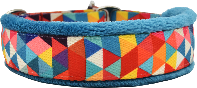 1" Kaleidoscope Everyday Limited Slip Collar for dogs, black leather lining, handmade in the USA by Fuzzywumpets.