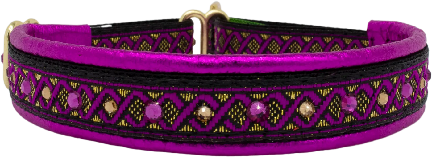Fuchsia Helix fuchsia and gold diamond helix European-crystal limited slip dog collar by Fuzzywumpets.