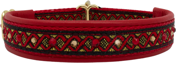 Scarlet Helix red and gold Celtic helix braid European-crystal limited slip dog collar by Fuzzywumpets.