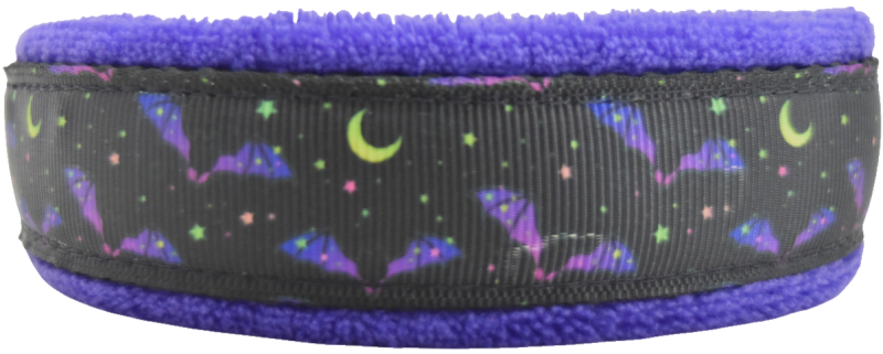 Bats Ahoy fleece-lined limited slip dog collar by Fuzzywumpets.