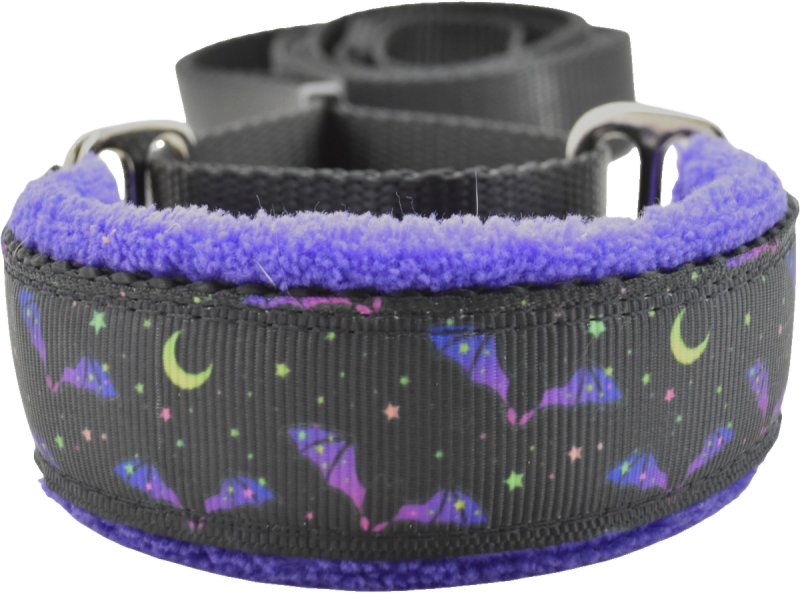 Bats Ahoy fleece-lined martingale walking lead by Fuzzywumpets.