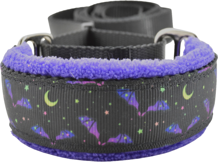 Bats Ahoy fleece-lined martingale walking lead by Fuzzywumpets.