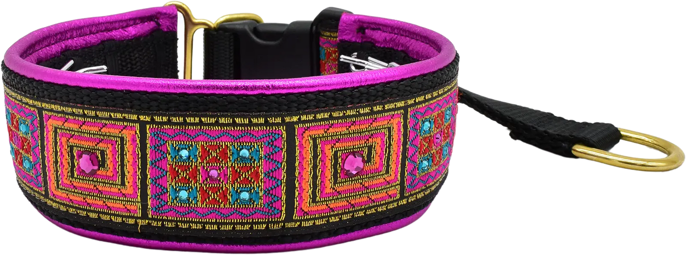 Fuchsia Squares fuchsia orange and gold geometric square European-crystal hidden prong collar by Fuzzywumpets.