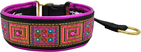 Fuchsia Squares fuchsia orange and gold geometric square European-crystal hidden prong collar by Fuzzywumpets.