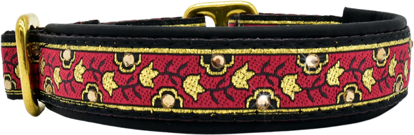 Tiptoe in Red red and gold tulip floral ribbon European-crystal limited slip dog collar by Fuzzywumpets.