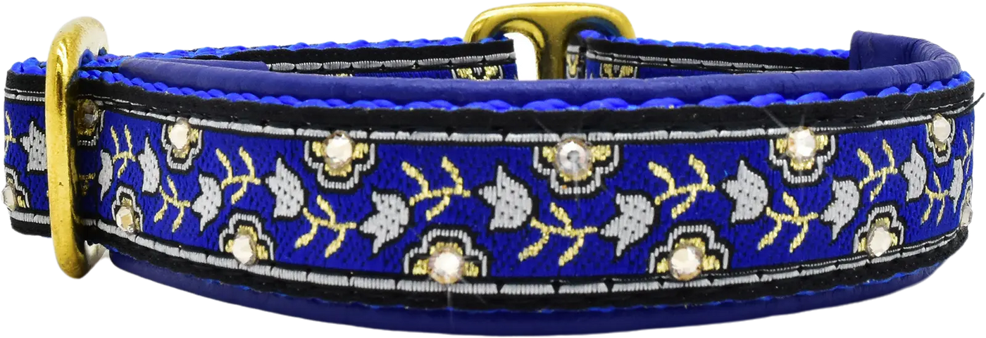 Tiptoe in Blue royal blue and white tulip floral European-crystal limited slip dog collar by Fuzzywumpets.