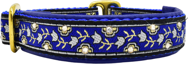 Tiptoe in Blue royal blue and white tulip floral European-crystal limited slip dog collar by Fuzzywumpets.