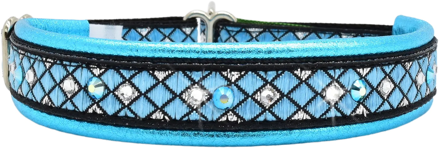 Aqua Parquet aqua and black diamond European-crystal limited slip dog collar by Fuzzywumpets.